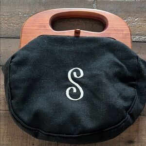 Vintage Bermuda bag, cotton linen cover with Wooden Handle